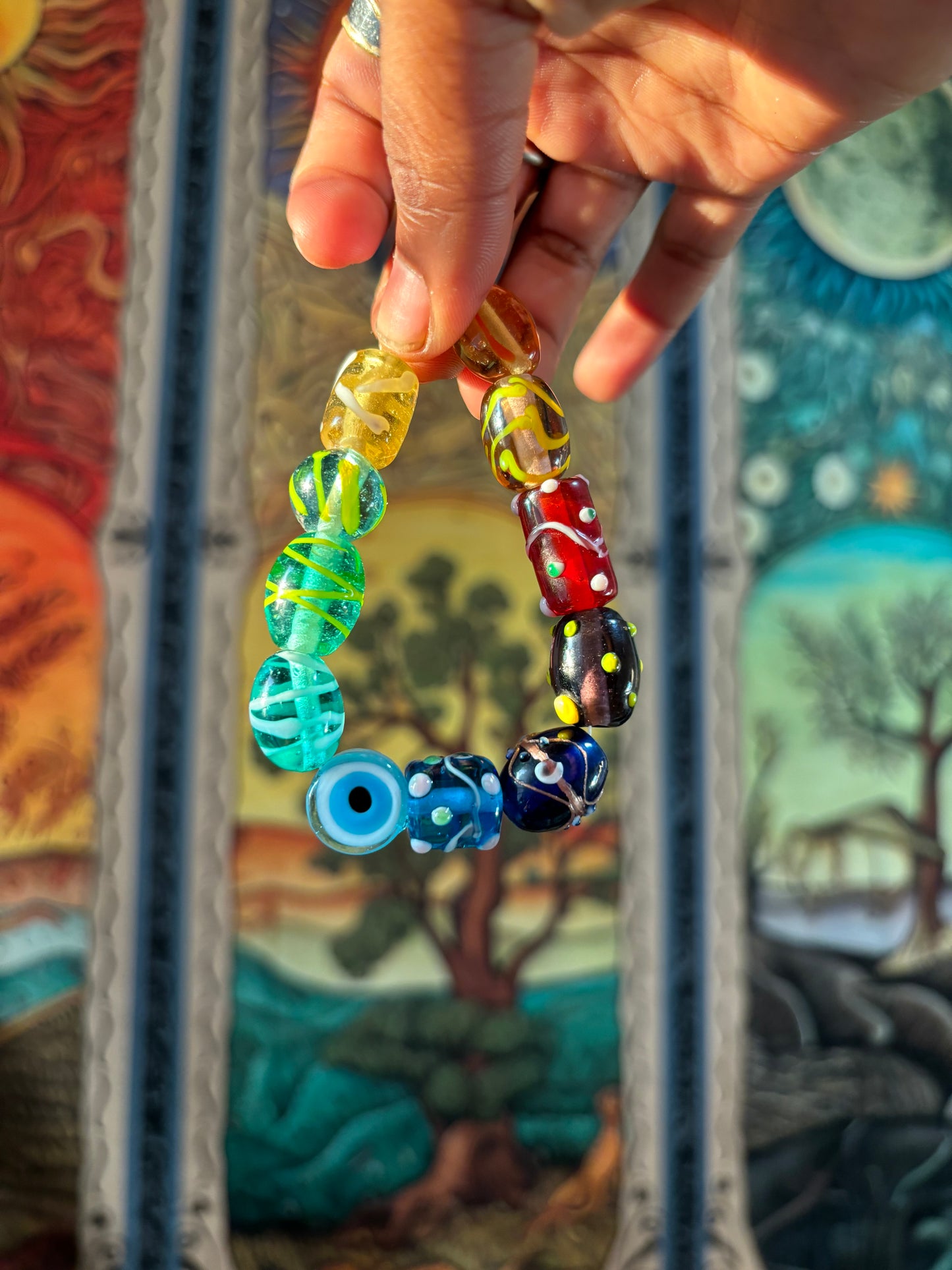 Rainbow hand blown glass bracelet
